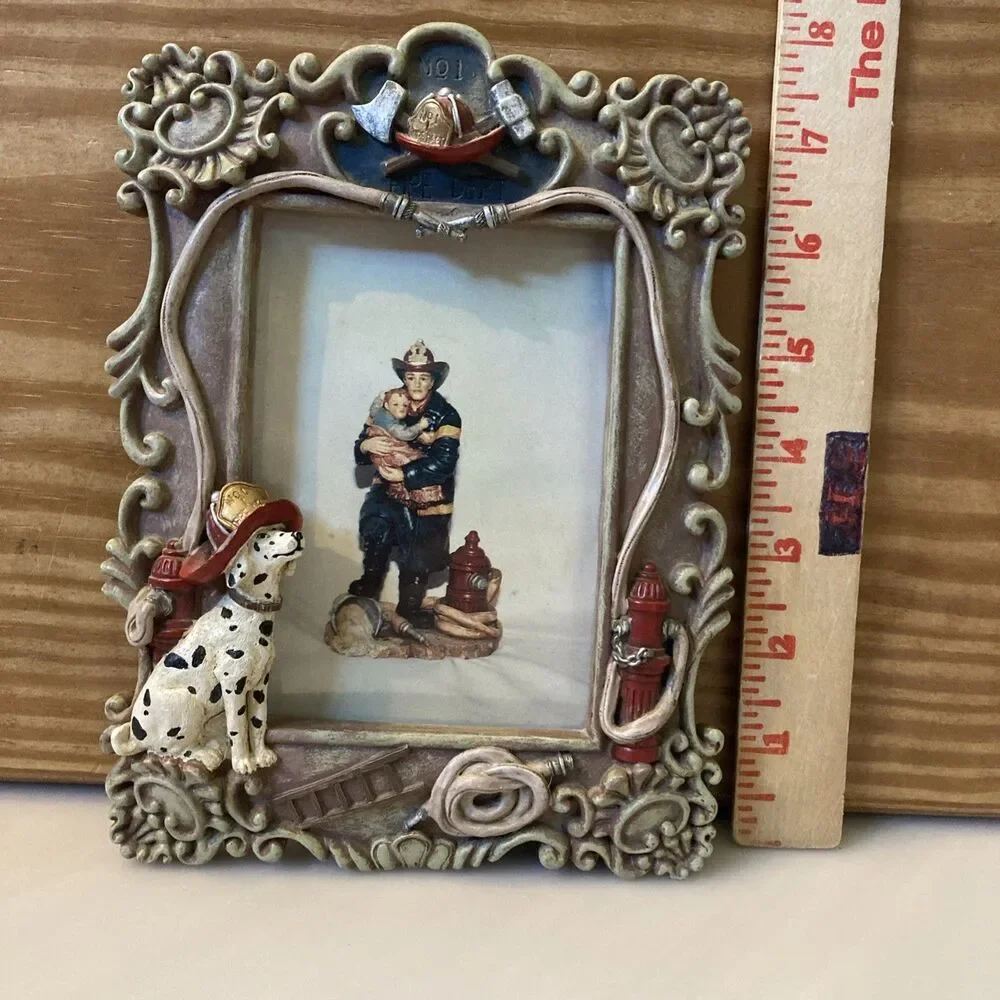 Fireman Picture Frame Dalmatian Firedog No 1 Fire Dept 3.5x5 Photo Tabletop
